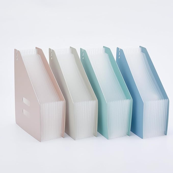 Y YOMA 2 Pack Expanding Magazine Holder with 13 Pockets | Portable Desktop Plastic Self Standing Accordion File Organizer for A4 Letter Size Document Storage Home Office School, Blue