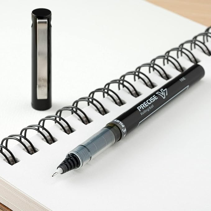Precise V7 Stick Rolling Ball Pens, Fine Point (.7mm), Assorted Colors Black/Blue/Red Ink, 3-pk; Bundle with Plastic Reusable Pouch