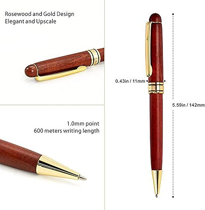 Cambond Ballpoint Pens Wood Pen - Fancy Pens with Gift Box Christmas Gift Nice Pens Set for Men Women Employee Journaling Executive Black Ink 1.0mm, 3 Pens with 3 Extra Refills