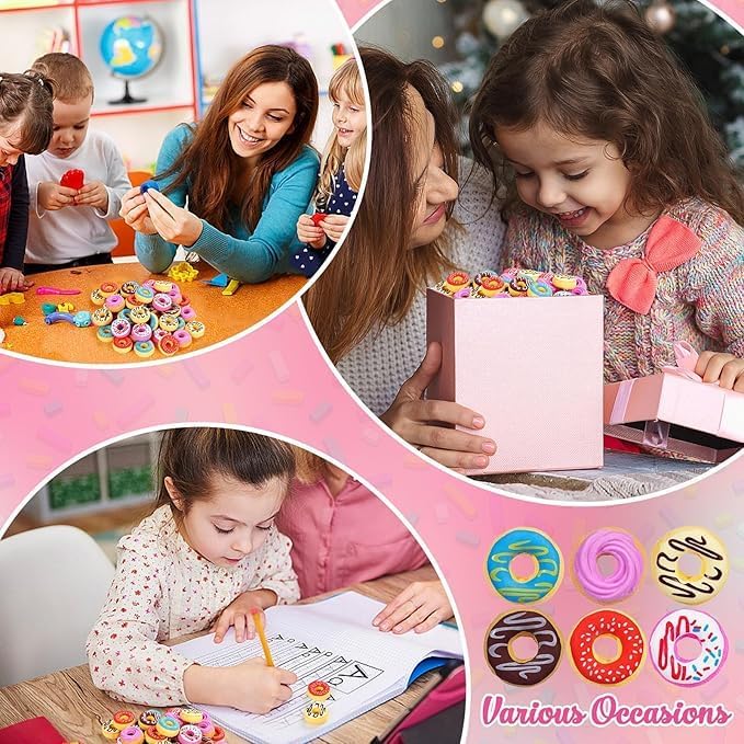 Donut Erasers, 25 Pieces Bulk, 3D Cute Food Novelty Pencil Erasers for Candy Party Favor Gift Filling and Art Supplies
