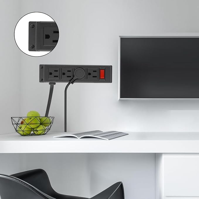 2Pack Wall Mount Power Outlet Strip, 4 Outlet Mountable Power Strip with Switch, Under Desk Power Strip Connect with 6ft Cord Mount Under Desk, Workbench, Nightstand, Dresser, Table.(Black)