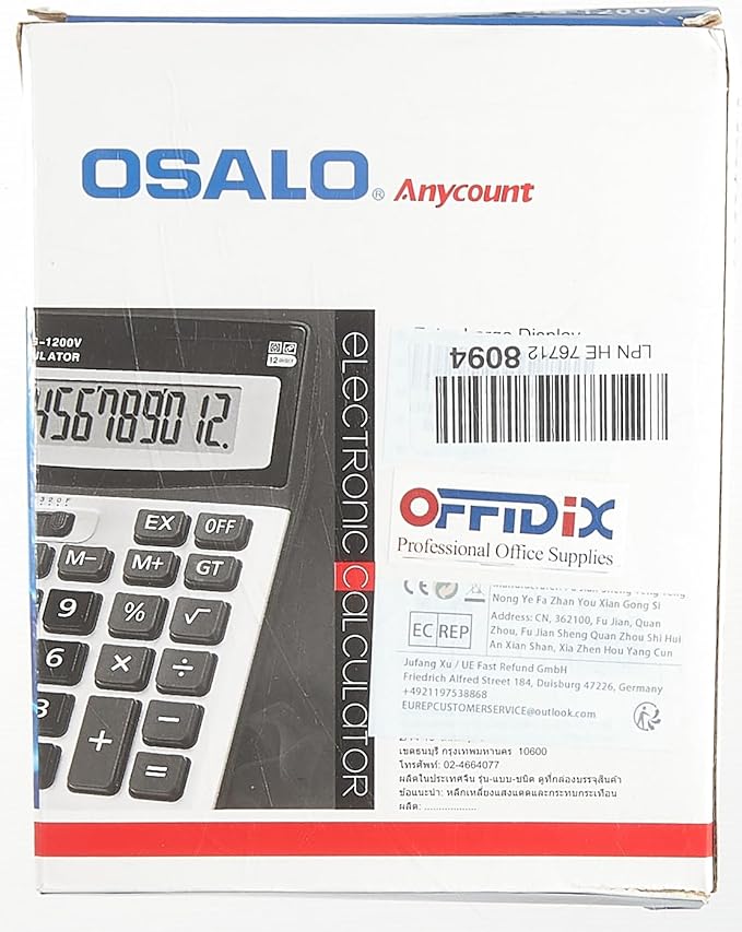 OFFIDIX Large Key Dual Power Electronic Calculator, Portable 12 Digit Large LCD Display Desk Calculator for Daily and Basic Office