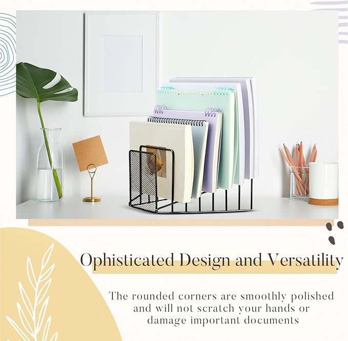 2 Pcs 7 Slot Incline File Sorter Metal Wire Mesh File Racks for Desktop Letter Sorter for Magazine Folder Book Organizer Home Office School Paper Mail Desk Storage Holder (Black)