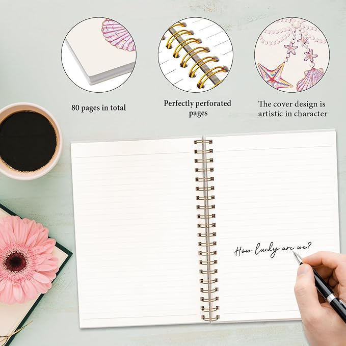 JXREQ Preppy Cute Pink Bow Seashell Starfish Journal Notebook for Women Note Taking Writing, Coquette Journal School Office Supplies, Girly Spiral Notebooks 5.5x8.3