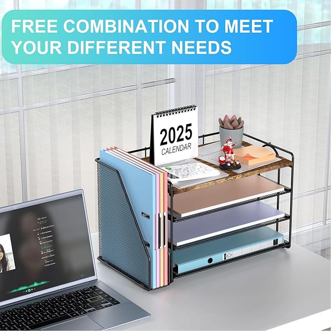 gianotter Wood Paper Organizer With Magazine Holder, Desk Organizers and Accessories, Desk Accessories & Workspace Organizers, File Organizer for Office Supplies Storag (Wood)