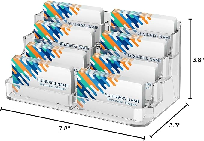 MaxGear Acrylic Business Card Holder for Desk Multiple Business Card Holders, Premium Cards Stand for Workspace, Clear Plastic Display Holder with 4 Tier for Office, 8 Pocket, 400 Cards Capacity