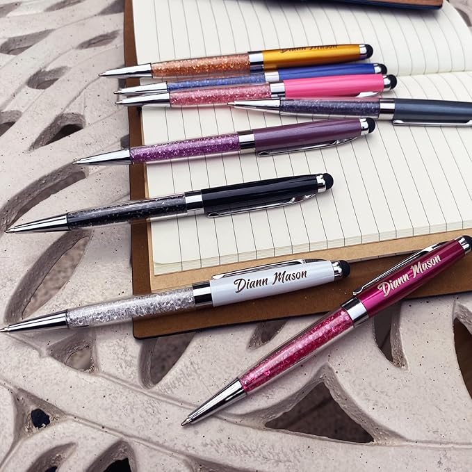 Personalized Pens with Stylus - Crystal Pens Custom Engraved Metal Ballpoint Pen for Executives, Teachers, and Students. Ideal Gift for Graduations, Promotions and Events 12pcs/Pack