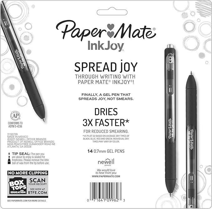 Paper Mate InkJoy Gel Pens, Bright Blue Ink, Medium Point (0.7mm), 10 Count, Bundle with Plastic Reusable Pouch