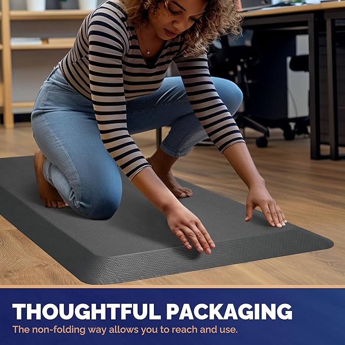 FEATOL Anti Fatigue Mat Floor Mat, Extra Thick Standing Office Desk Mat Memory Foam Cushioned Anti Fatigue Ergonomic Kitchen Mats Comfort Standing Pad NOT PVC 9/10 Inch Thick (20" x 39", Gray)