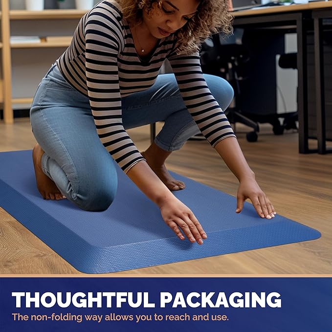 Anti Fatigue Mat Floor Kitchen Mat, FEATOL Standing Desk Mat Foam Cushioned Anti Fatigue Mats Comfort Standing Pad 9/10 Inch Thick (20" x 39", Blue)
