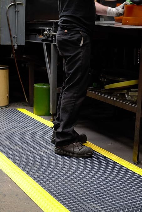 Wearwell 414.1516x2x6BYL Diamond-Plate SpongeCote UltraSoft Mat, 6' Length x 2' Width x 15/16" Thick, Black with Yellow