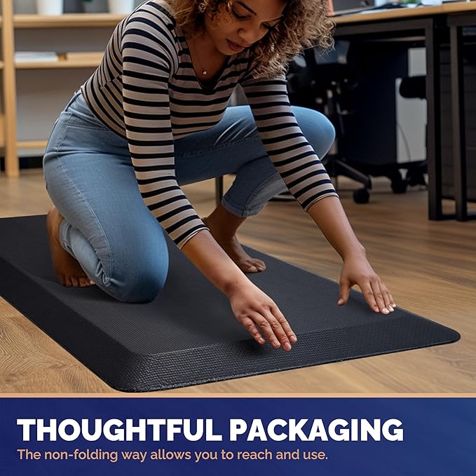 FEATOL 3 Packs Anti Fatigue Mats Thick Cushioned Standing Desk Mat Office, Ergonomic Kitchen Mats Set of 3, Memory Foam Comfort Floor Mat Padded Foam Rugs, Stain Resistant, Non-Slip (20" x 32", Black)