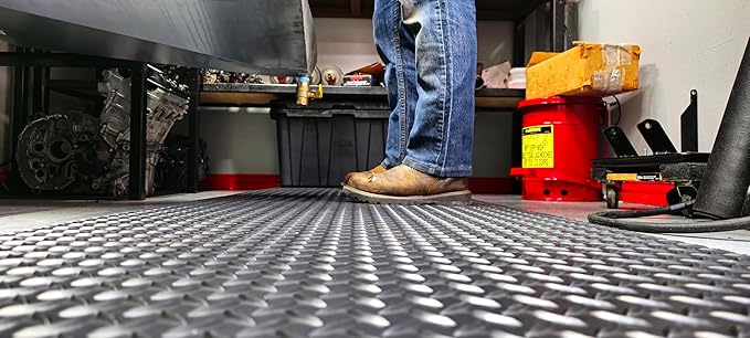 Rhino Mats, American Classic Diamond Anti-Fatigue Mats, Industrial Ergonomic Comfort Standing Mat for Work, Home, Garage, Office, Kitchen or Anywhere (Black 1" Thick, 4 FT. x 18 FT.)