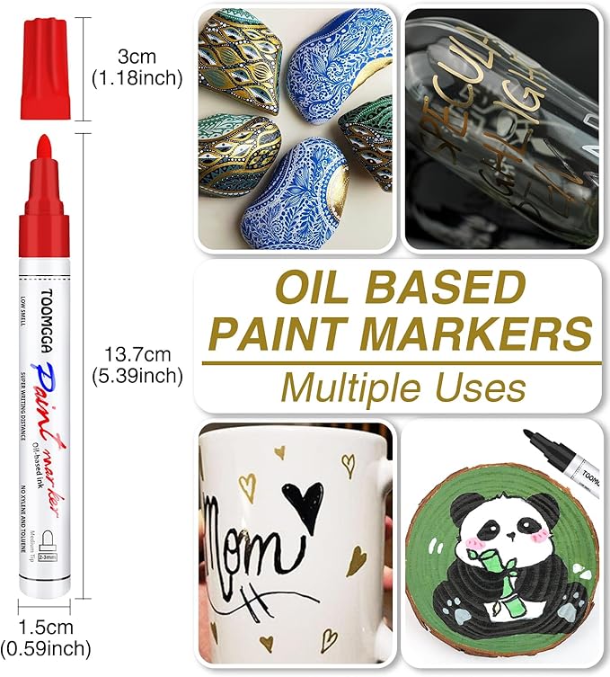 Blue Paint Pens Permanent Paint Markers - 24 Pack Oil Based Marking Pens, Medium Point, Quick Drying and Waterproof for Rock Painting Car Tyre Metal, Plastic, Canvas, Wood, Glass