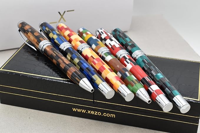 Xezo Urbanite Fountain Pen, Fine Nib. Woody Brown, Tan, Silver, and Black Acrylic on Brass. Chrome Plated. Limited Edition and Serialized