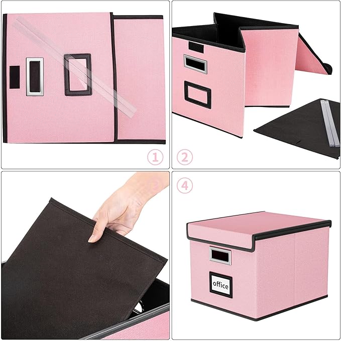 Huolewa Collapsible File Storage Organizer Box with Lid, Linen Document Storage, Universal Hanging Filing Organization Box for Letter/Legal Folder, Decorative Office/Home File Bins - only box