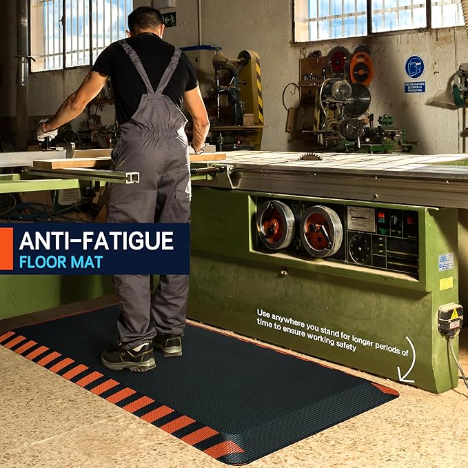 FEATOL Anti Fatigue Mat Industrial, Ergonomic Standing Floor Mat for Work for Stand, Black with Orange Border Safety 20" x 32"-Support for Leg & Back Pain