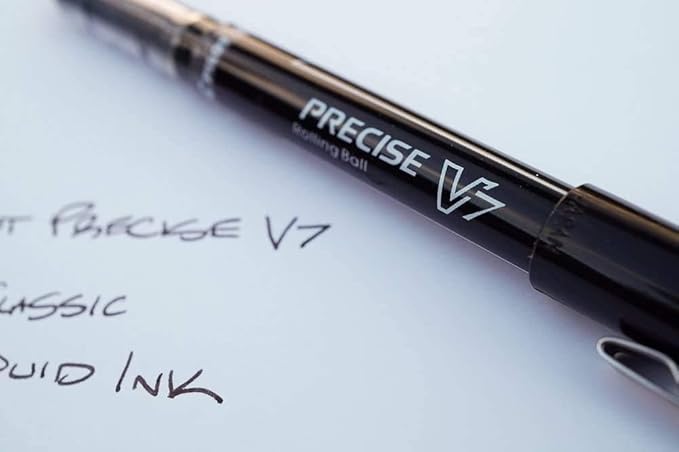 Precise V7 Stick Rolling Ball Pens, Fine Point (.7mm), Black Ink, 6-pk; Bundle with Plastic Reusable Pouch