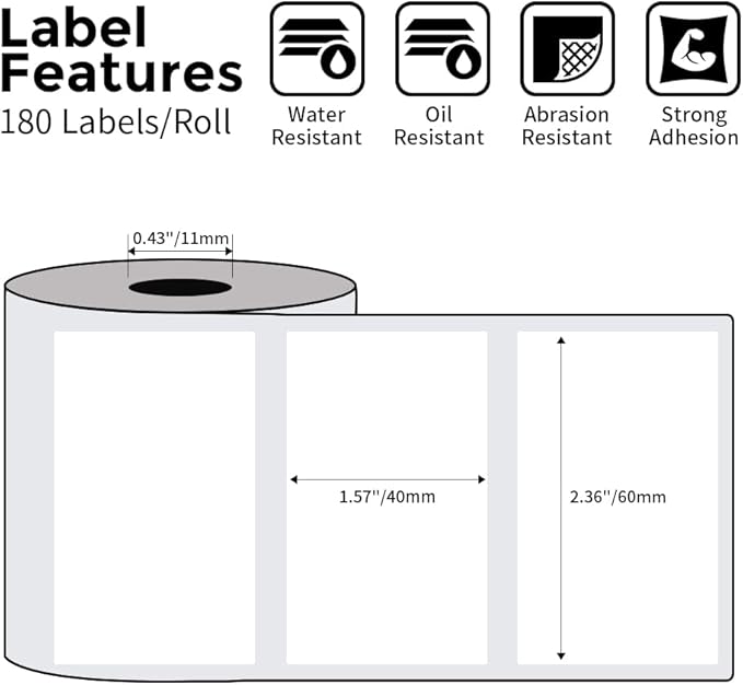 Phomemo 2.35"x 1.57" Thermal Sticker Label 180 Pcs/Roll Compatible with M220,M250,M260,M421,M221,M200 Label Printer, Strong Permanent Adhesive & Perforated, for Customer Mailer, Business Letter, Gift