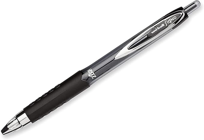 Uniball Signo 207, Retractable Gel Pens, 0.7mm Medium Point, 12 Pack; 6 Black & 6 Blue