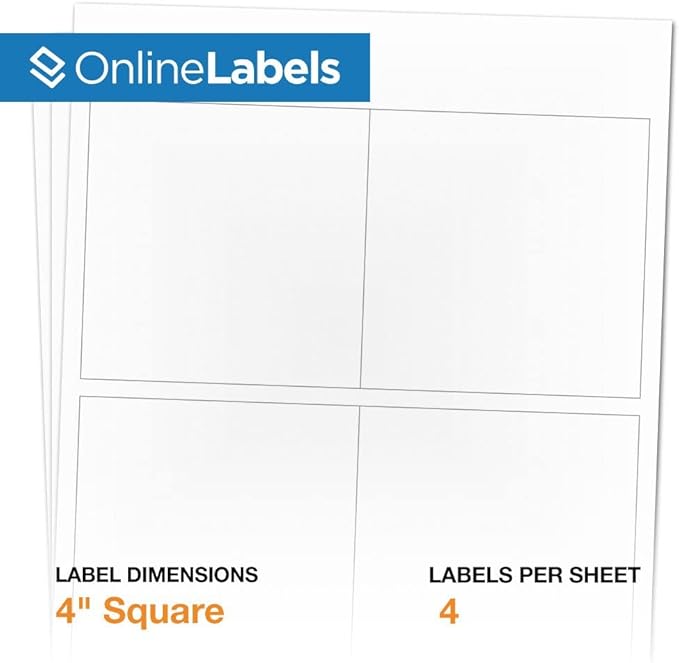 4 x 4 Square Label - Pack of 40 Labels, 10 Sheets - Inkjet/Laser Printer - Online Labels