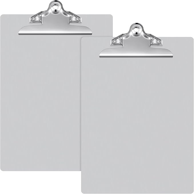 2 Pcs Metal Clipboard Heavy Duty Aluminum Clipboards 12 x 9 Inch Metal Clip Board with Low Profile Clip A4 Letter Size Document Holder for Office School Medical Jobsite Laboratory
