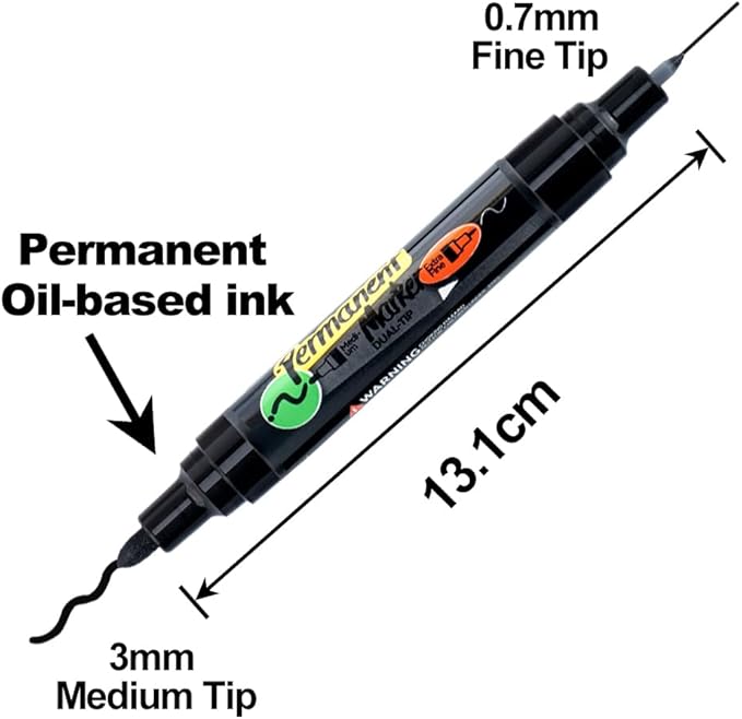 TRANSON 2 Black and 2 White Dual-tip Permanent Paint Markers Oil Based Waterproof