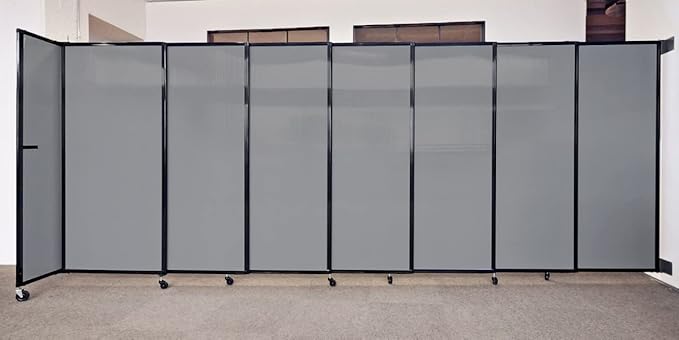 Wall-Mounted Sliding StraightWall Room Divider | Adjustable Widths | Locking Wheels | Room Separator | Up to 7'2" Wide x 4' Tall Mocha Fabric Panels