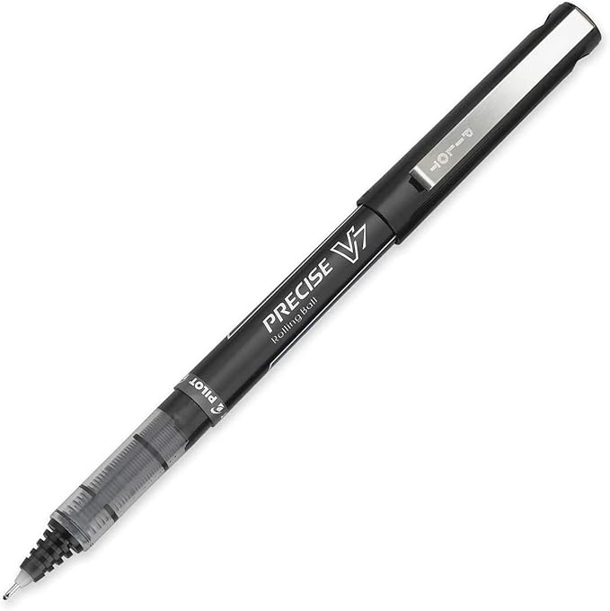 Precise V7 Stick Rolling Ball Pens, Fine Point (.7mm), Assorted Colors Black/Blue/Red Ink, 3-pk; Bundle with Plastic Reusable Pouch