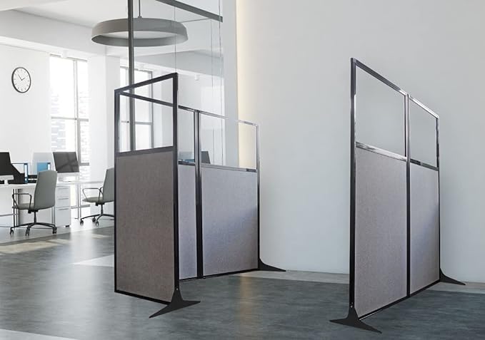 Versare Workstation Partition | Portable Wall Divider | Modern Office Cubicle | Free Standing Privacy Screen | Flexible Work Space | 99" x 70" W/Window, Slate Fabric Panels