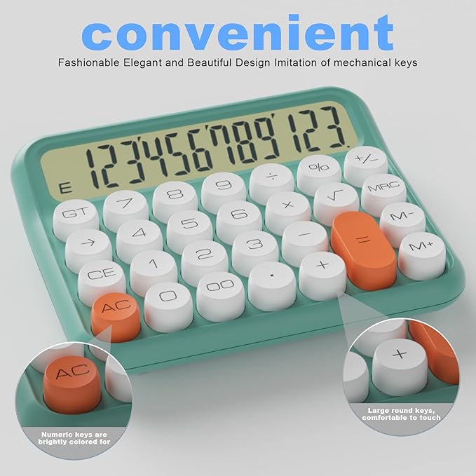 Mechanical Calculator 12 Digit Extra Large 5-Inch LCD Display, DECKLIT Battery Desk Calculator, Big Buttons Easy to Press Use as Office Calculators Desktop, 15°Tilt Screen for Kids Calculator(Green)