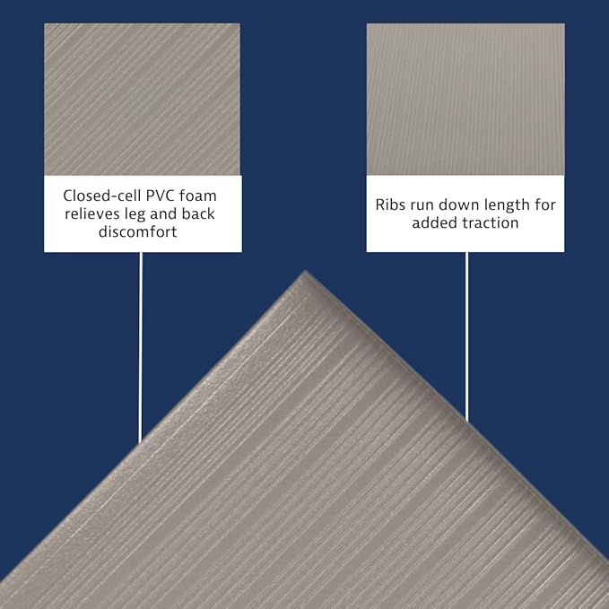 Notrax 410 Airug® 3' x 12' x 3/8" Anti Fatigue Mat, Enhanced Slip Resistance with Beveled Edges and Ribbed Surface, Ideal for Industrial and Commercial Workplaces, Gray, 410S3312GY