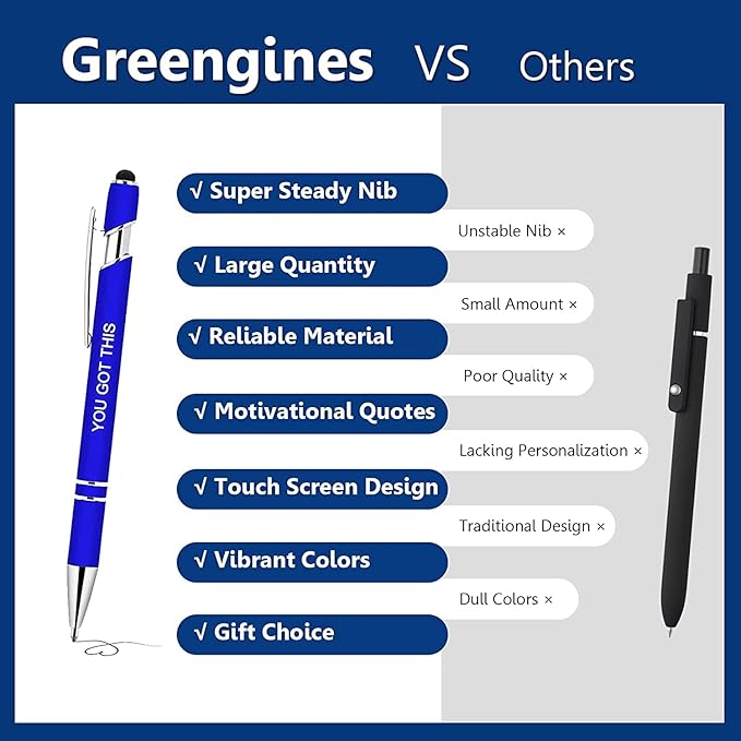 10 Pcs Inspirational Pens - Motivational Ballpoint Pen with Stylus Tip Ink Pens Bulk Inspirational Gifts for Women Coworkers Office Supplies Black Ink