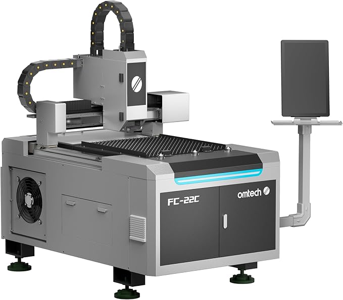 OMTech 1500W Fiber Laser Cutter, 23.6 x 23.6 in. Semi-Enclosed Fiber Laser Cutting Machine with Built-in Water Chiller & External Exhaust Fan, Metal Laser Cutter for DIY Craft Projects Metalworking