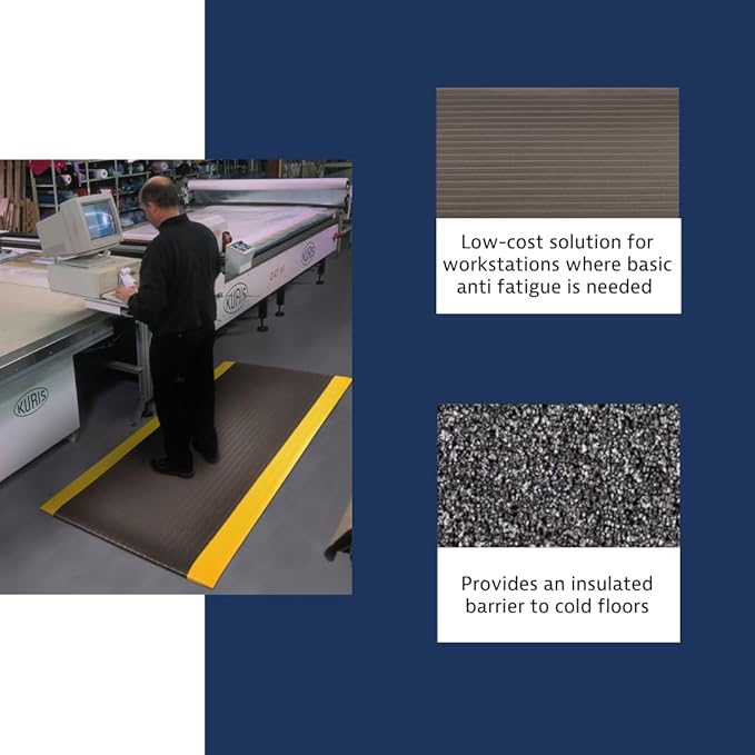 Notrax 410 Airug® 4' x 60' x 3/8" Anti Fatigue Mat, Enhanced Slip Resistance with Beveled Edges and Ribbed Surface, Ideal for Industrial and Commercial Workplaces, Black/Yellow, 410R0348BY