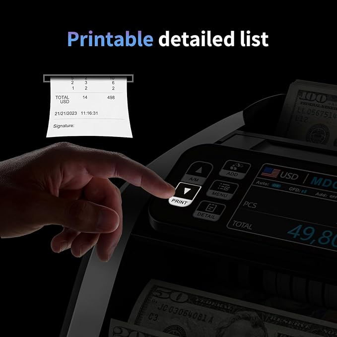 Aneken N60 Mixed Denomination Money Counter Machine, Value Counting, UV/MG/IR/DD Counterfeit Detection, 3.5" TFT Display Cash Counting Machine, Printer Enabled Bill Counter for Business