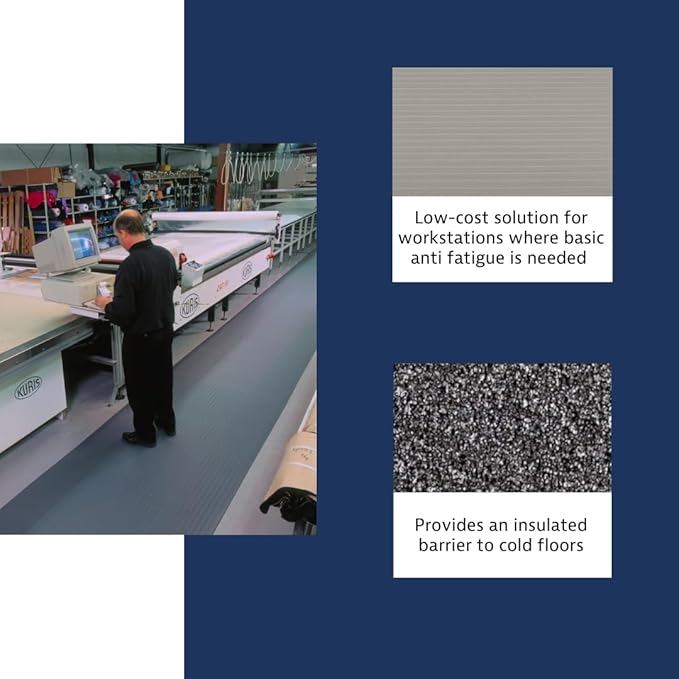 Notrax 410 Airug® 3' x 60' x 3/8" Anti Fatigue Mat, Enhanced Slip Resistance with Beveled Edges and Ribbed Surface, Ideal for Industrial and Commercial Workplaces, Gray, 410R0336GY