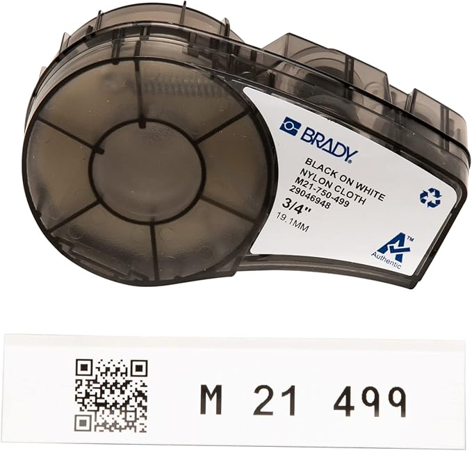 Brady M210 Portable Label Printer with Rubber Bumpers & Authentic (M21-750-499) Multi-Purpose Nylon Label for General Identification, Wire Marking, and Laboratory Labeling.75 Width, 16' Length