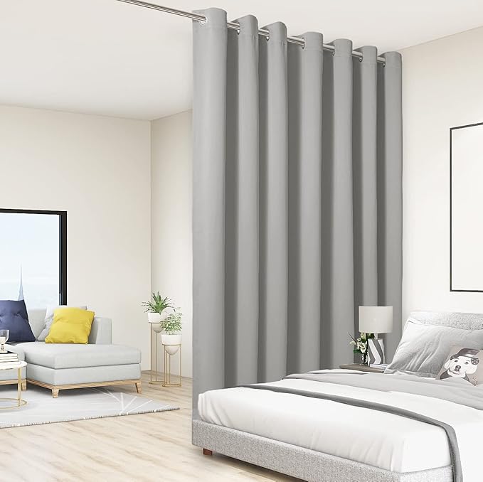 BONZER Room Divider Curtain Total Privacy Wall Extra Wide Grommet Room Darkening Curtains for Patio Sliding Glass Door, 108L x 108W Inch (9L x 9W ft), 1 Panel, Silver
