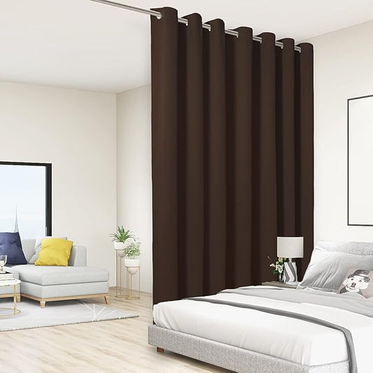 BONZER Extra Wide Room Divider Curtain Screen Partitions Total Privacy Wall Noise Reducing Blackout Curtains for Home Theatre, Storage, 108L x 150W Inch (9L x 12.5W ft), 1 Panel, Chocolate