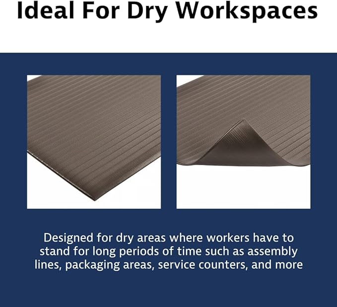 Notrax 410 Airug® 6' x 60' x 3/8" Anti Fatigue Mat, Enhanced Slip Resistance with Beveled Edges and Ribbed Surface, Ideal for Industrial and Commercial Workplaces, Black, 410R0372BL