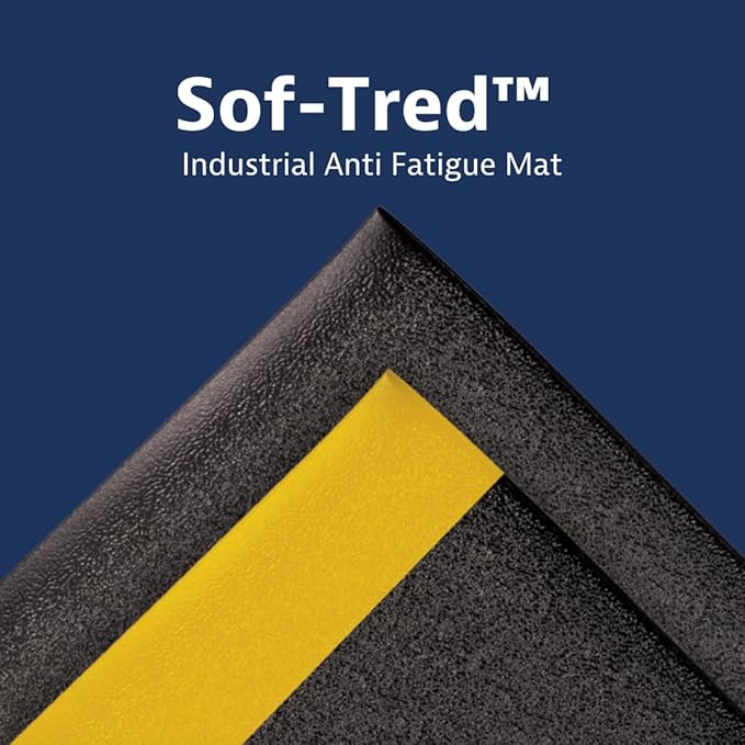 Notrax 411 Sof-Tred™ 4' x 60' x 3/8" Anti Fatigue Mat, Enhanced Slip Resistance with Beveled Edges and Pebbled Surface, Ideal for Industrial and Commercial Workplaces, Black/Yellow, 411R0348BY