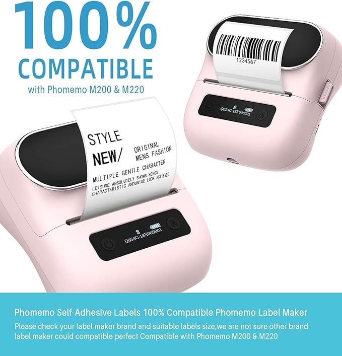 Phomemo 2.36" x 3.14" Multipurpose Labels, Thermal Sticker Label, Premium Adhesive,Compatible with M220 M250 M260 M221 M200 Printer for Logo Design, QR Code, Name Tag, Inventory, 3 Rolls