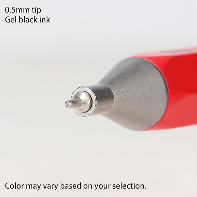 MARK'STYLE days, Gel Ink Metal Ballpoint Pen - 0.5mm Retractable Black Ink, Retro styling Light Weigh Pen, Made in Japan- Perfect for School, Office, and Journaling (Red)