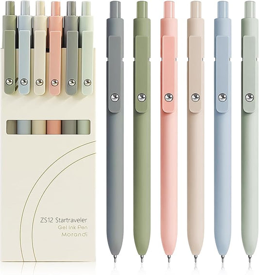 Gel Pens, 6 Pcs 0.5mm Fine Point Smooth Writing Pens Japanese Cute Pens, High-End Series Black Ink Pens for Journaling Note Taking, School Office Supplies for Women Men (6 Pcs Morandi)