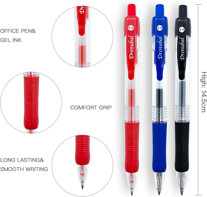 Blue Glide for School Office Retractable Ball Pens, Medium Point (0.5mm), Comfortable Rubber Grip For Writing, 6-Count Pack