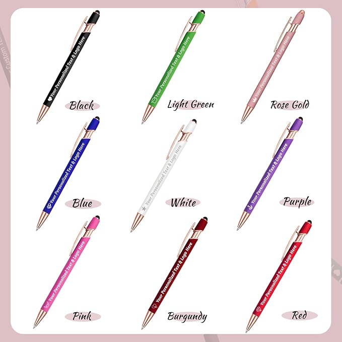STREADVE 50 Personalized Custom Pens Engraved Writing Pen with Name Logo, Customized Promotional Items Stylus Pen Gifts for Communion Wedding Men Women Realtor Business, White