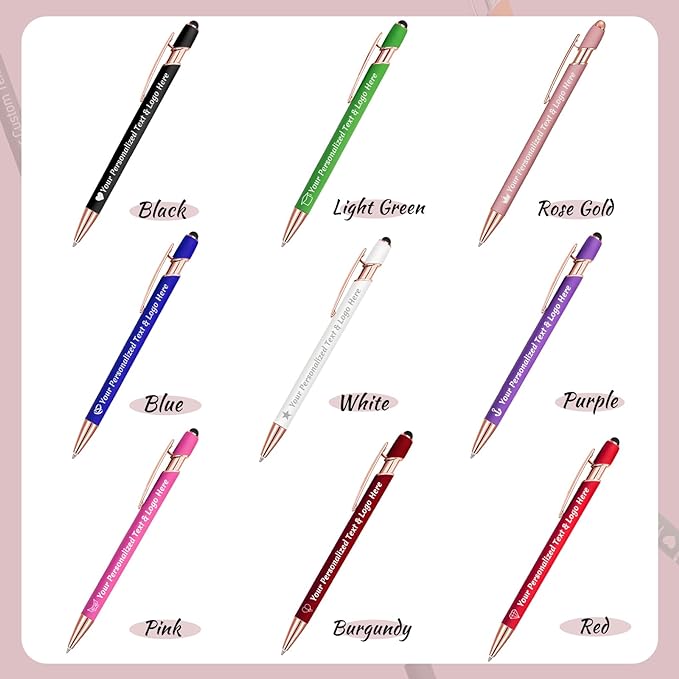 STREADVE 300 Personalized Custom Pens Engraved Writing Pen with Name Logo, Customized Promotional Items Stylus Pen Gifts for Women Realtor Quinceañera Wedding Business, Pink