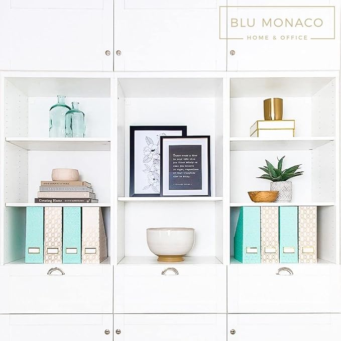 BLU MONACO Set of 4 Foldable Cute Magazine File Holders with Gold Label Holders – 2 Pink & 2 Aqua with Fun Gold Geometric Patterns – Stylish & Durable Magazine Storage for Home & Office