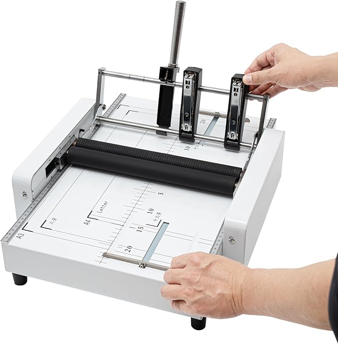 Booklet Maker A3 Paper Folding Binding Machine, MAX 11.7"×16.5" Paper Folder Stapler Machine, 2 in 1 Multifunctional Automatic Book Maker Stapling Machine for Schools Print Stores Offices Factory